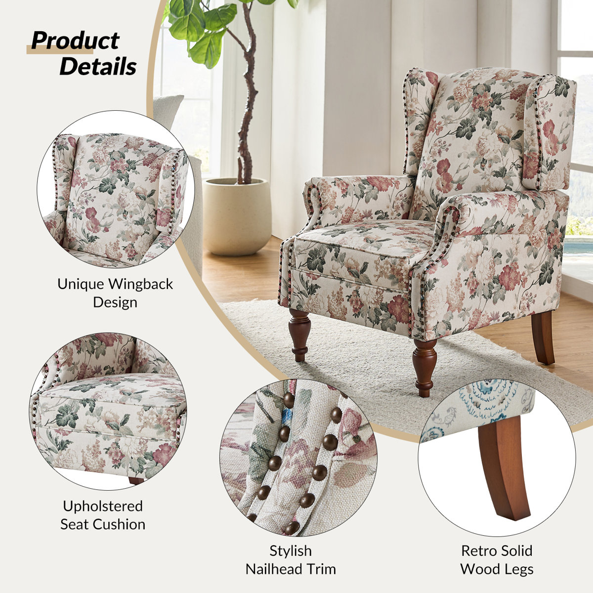 Anndi Upholstered Wingback Accent Chair
